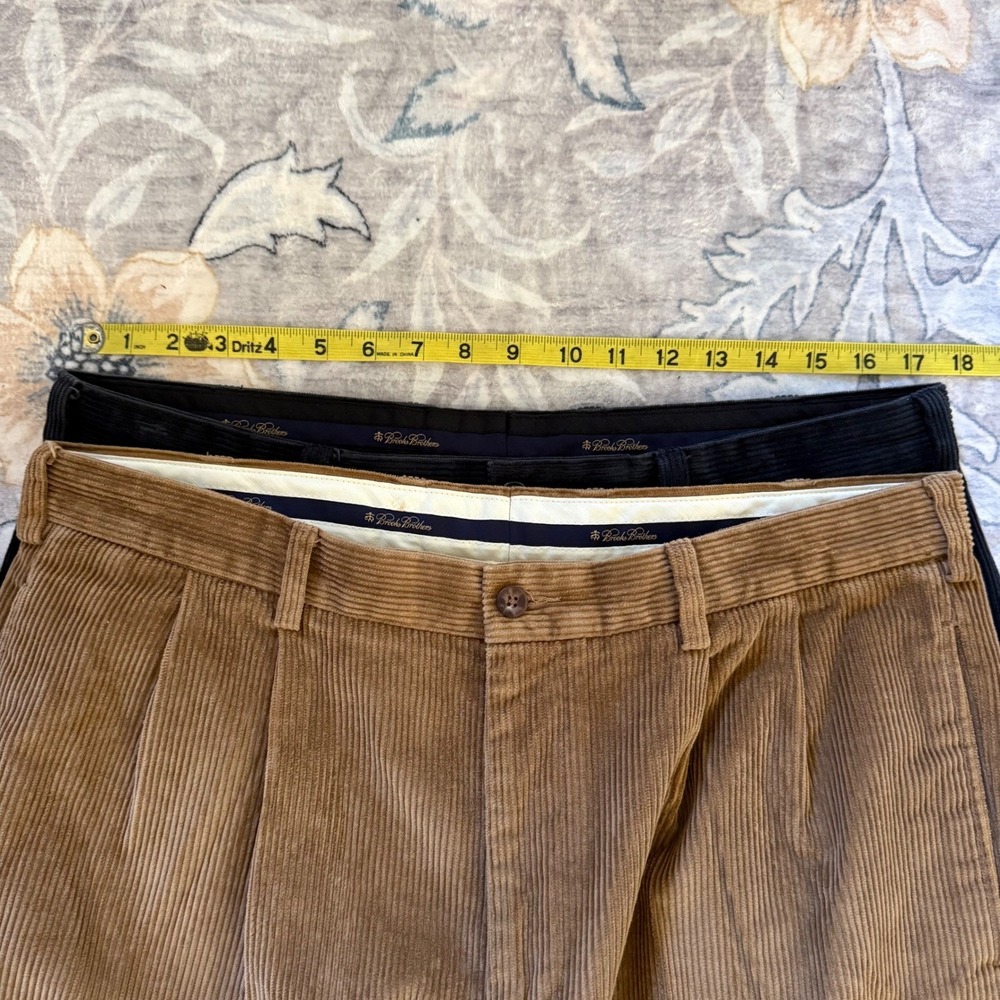Brooks Brothers Elliot Corduroy Pants Mens 36x32 Blue Brown Pleated Cuffed 2prs - Picture 10 of 16
